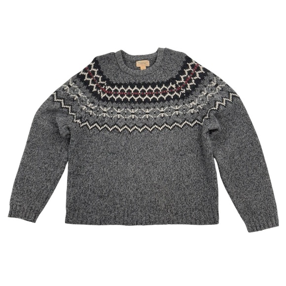 Vintage American Eagle Outfitters Wool Sweater Fair Isle Knit Gray Nordic Large - Picture 1 of 10